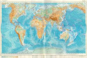Fyzická mapa zemských polokoulí v ruštině